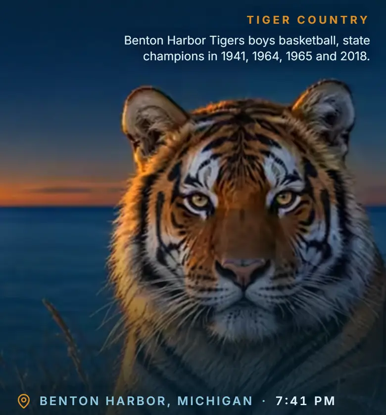 The directory's first screen: the tiger by the lake, the search box and the category chips.