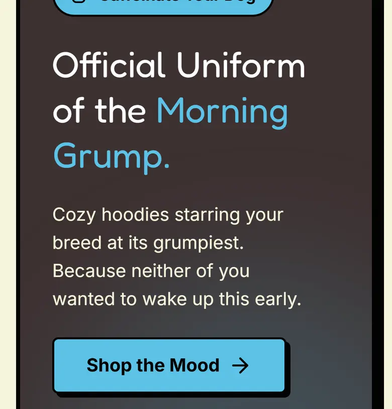 The store's "Shop the Mood" button and its 30-day returns tile.